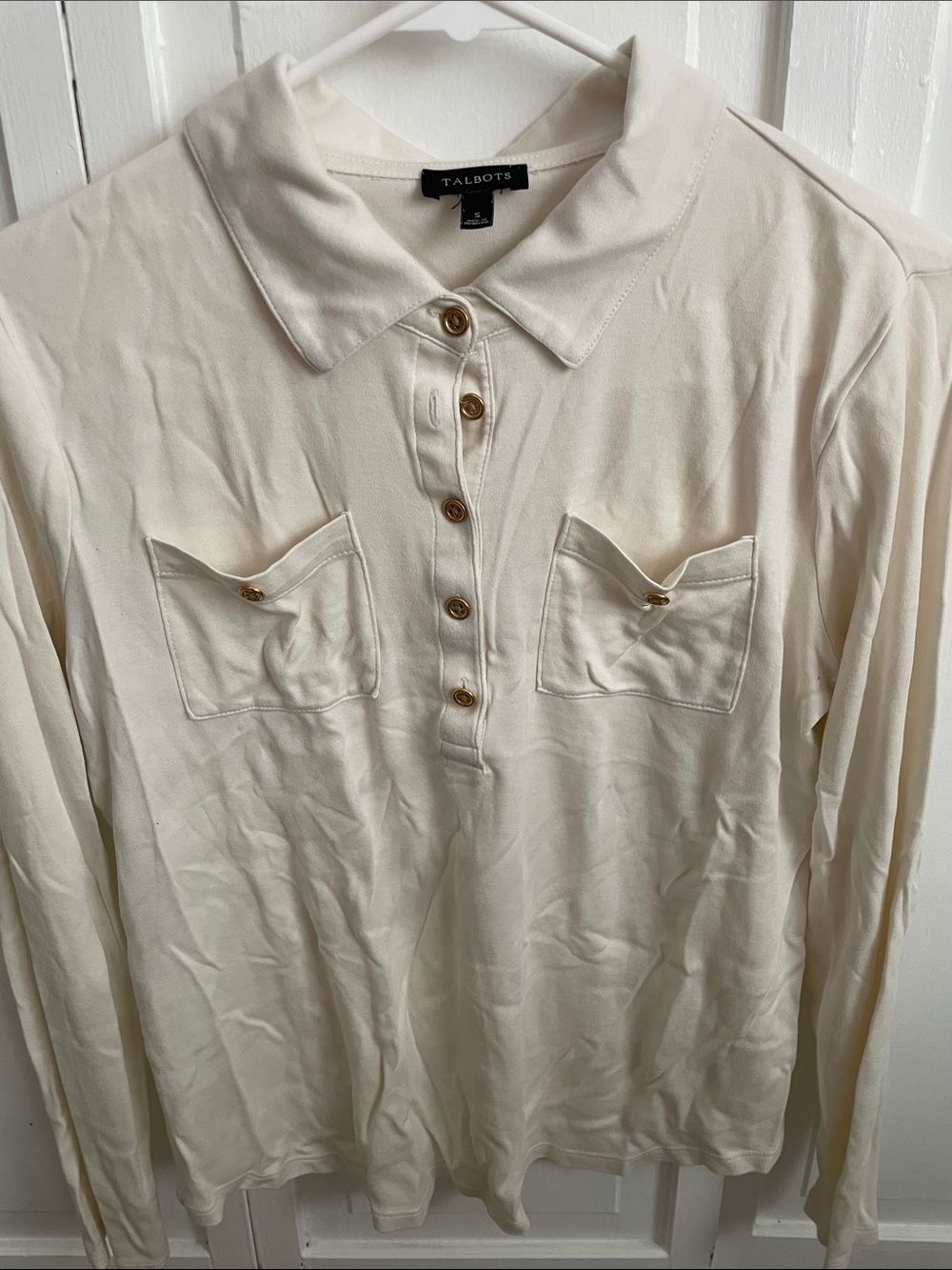 Talbots Ivory Long-Sleeve Button Polo Top